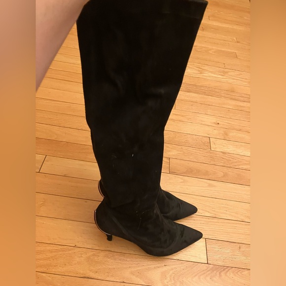 Elie Tahari Black Suede Heeled Boots Suede Knee-High - Picture 3 of 7